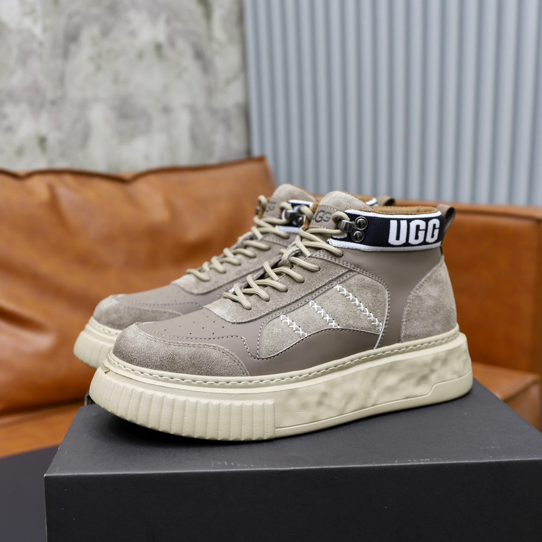 UGG Men's High-Top Suede Sneaker — Stone with Branded Collar Strap