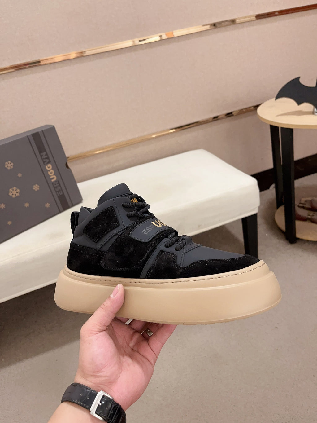 UGG Men's Mid-Top Nubuck Sneaker — Black/Cream