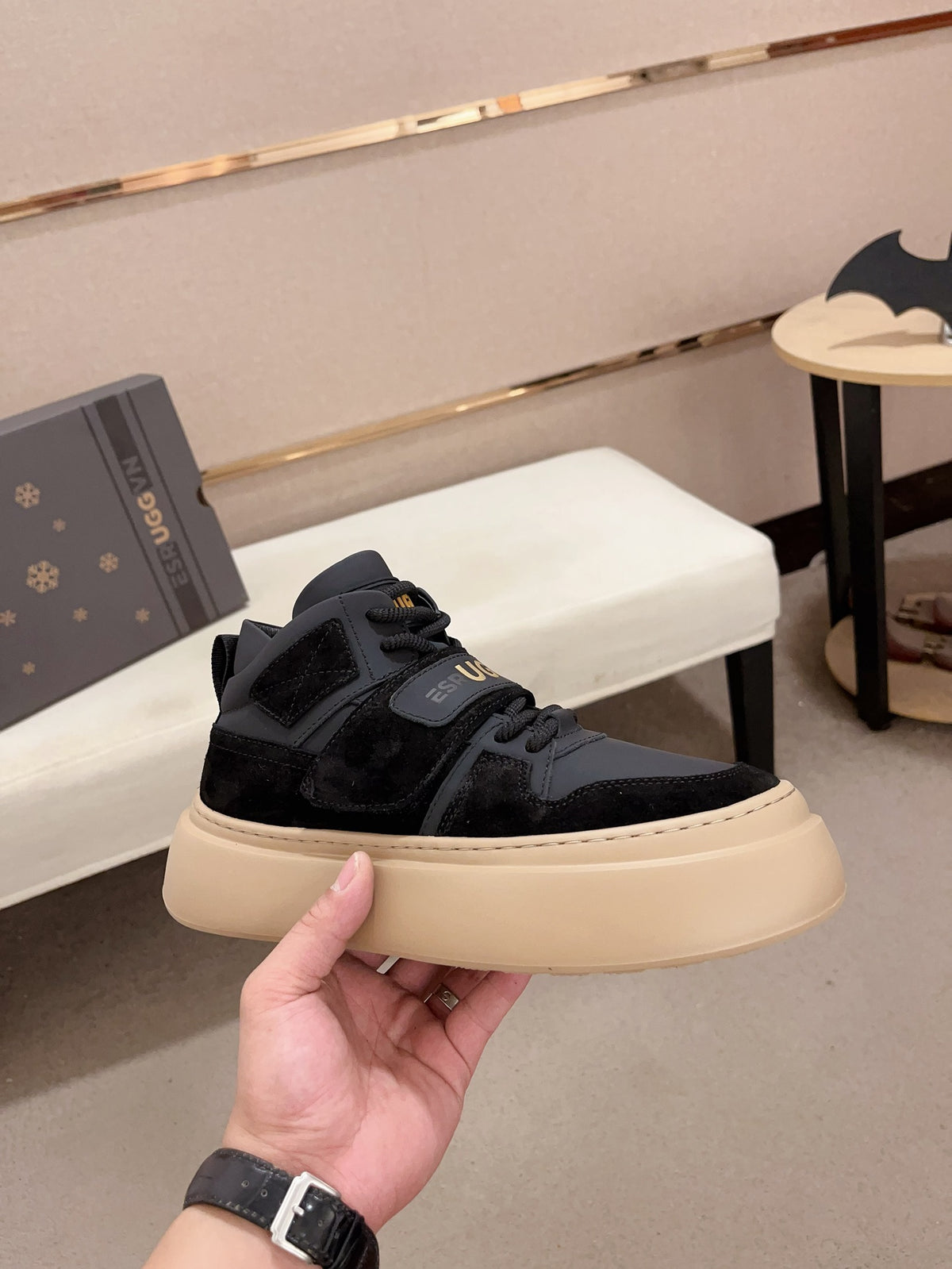 UGG Men's Mid-Top Nubuck Sneaker — Black/Cream