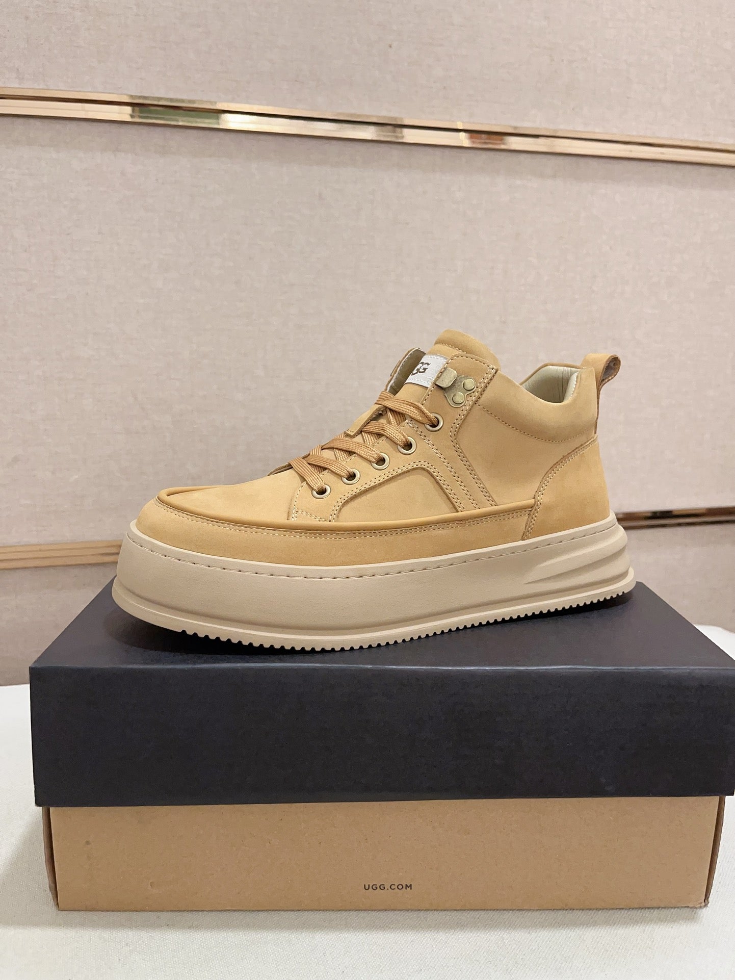 Men's High-Top Nubuck Leather Sneaker — Honey