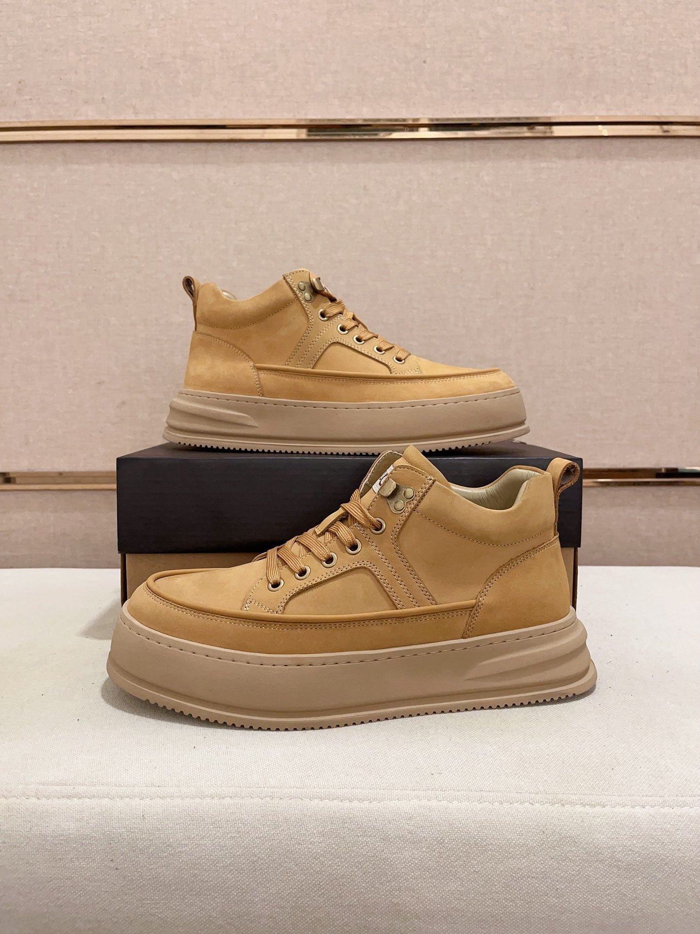 Men's High-Top Nubuck Leather Sneaker — Honey