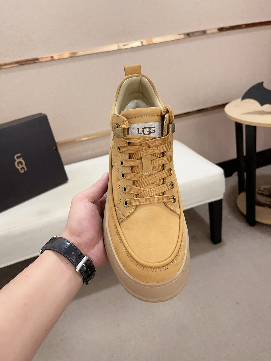 Men's High-Top Nubuck Leather Sneaker — Honey