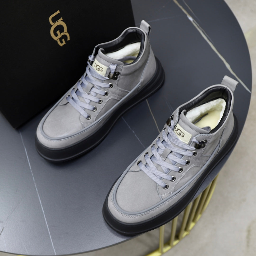 UGG Men's High-Top Suede Sneaker — Grey with Shearling