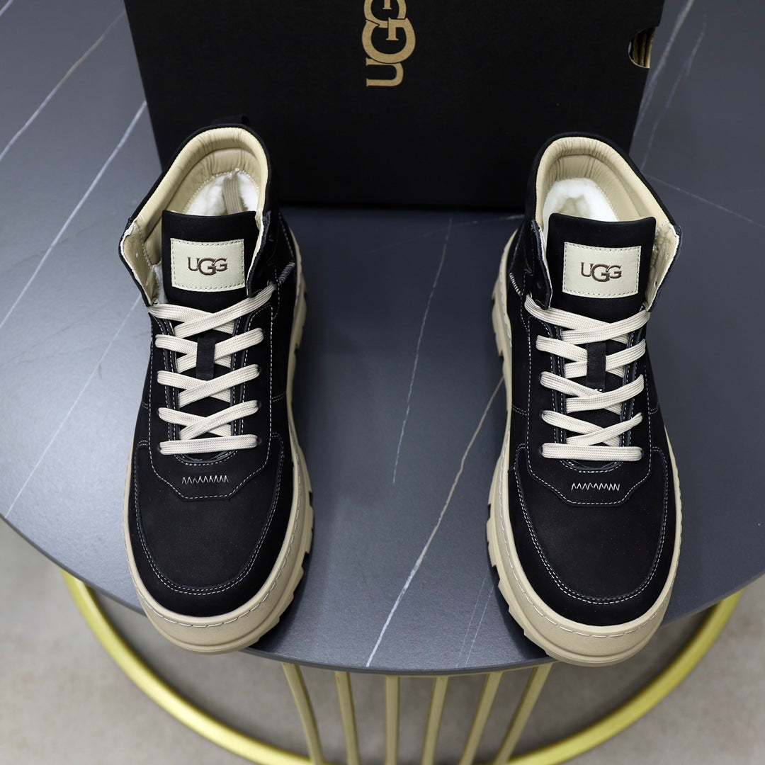 UGG Men's High-Top Suede Boot-Sneaker — Black & Cream