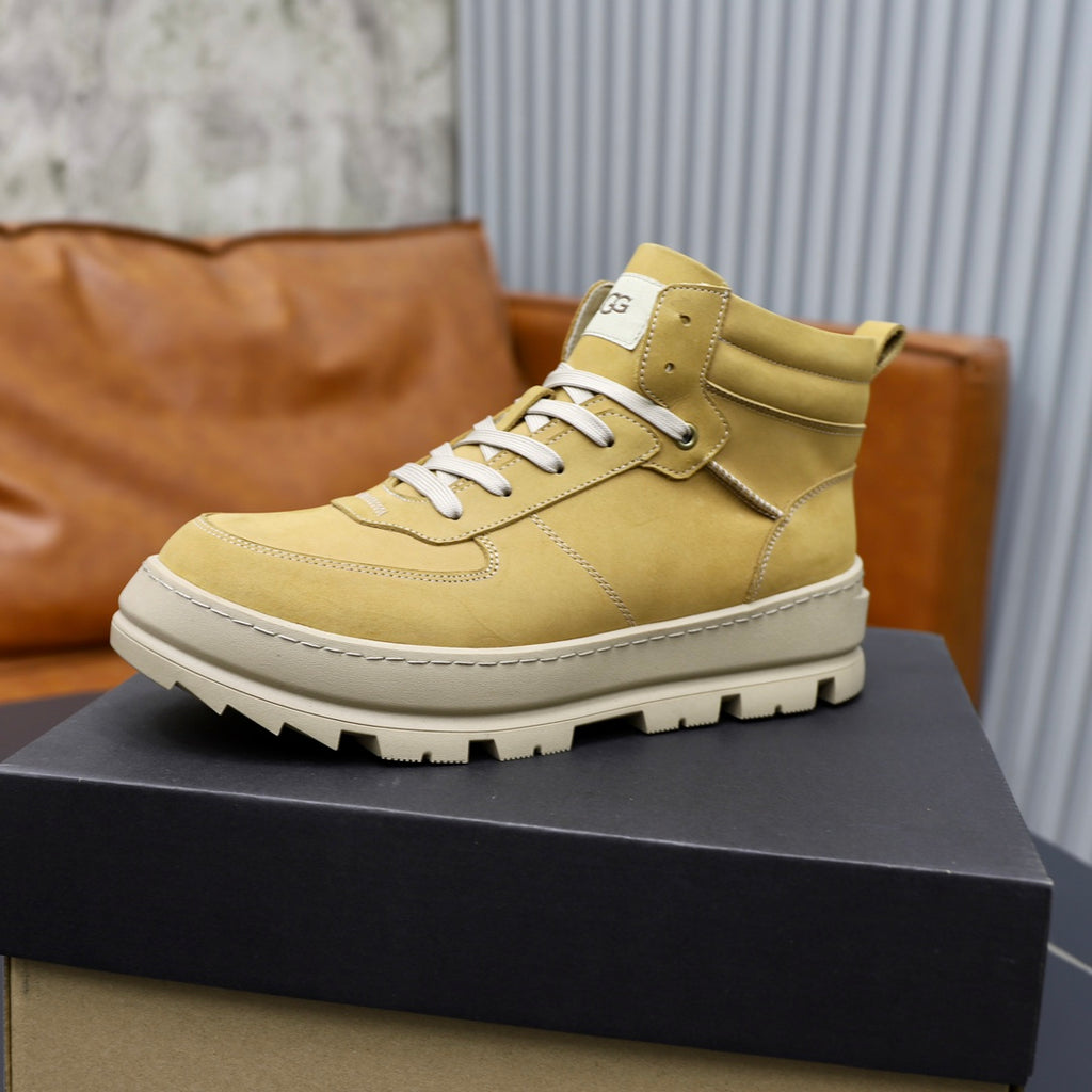 UGG Men's High-Top Leather Boot-Sneaker — Khaki & Cream