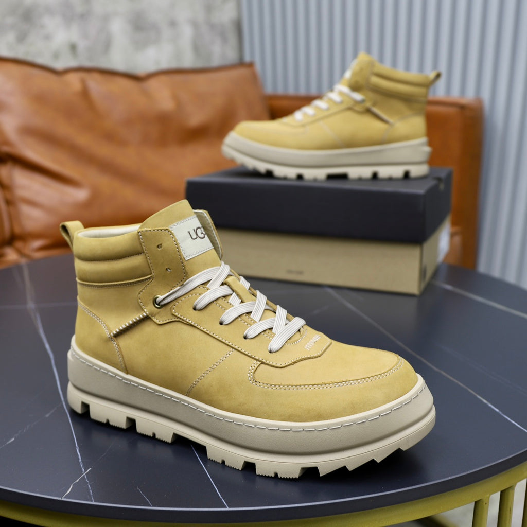 UGG Men's High-Top Leather Boot-Sneaker — Khaki & Cream