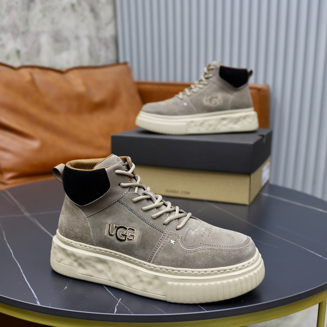 UGG Men's High-Top Suede Sneaker — Grey with Embroidered Logo