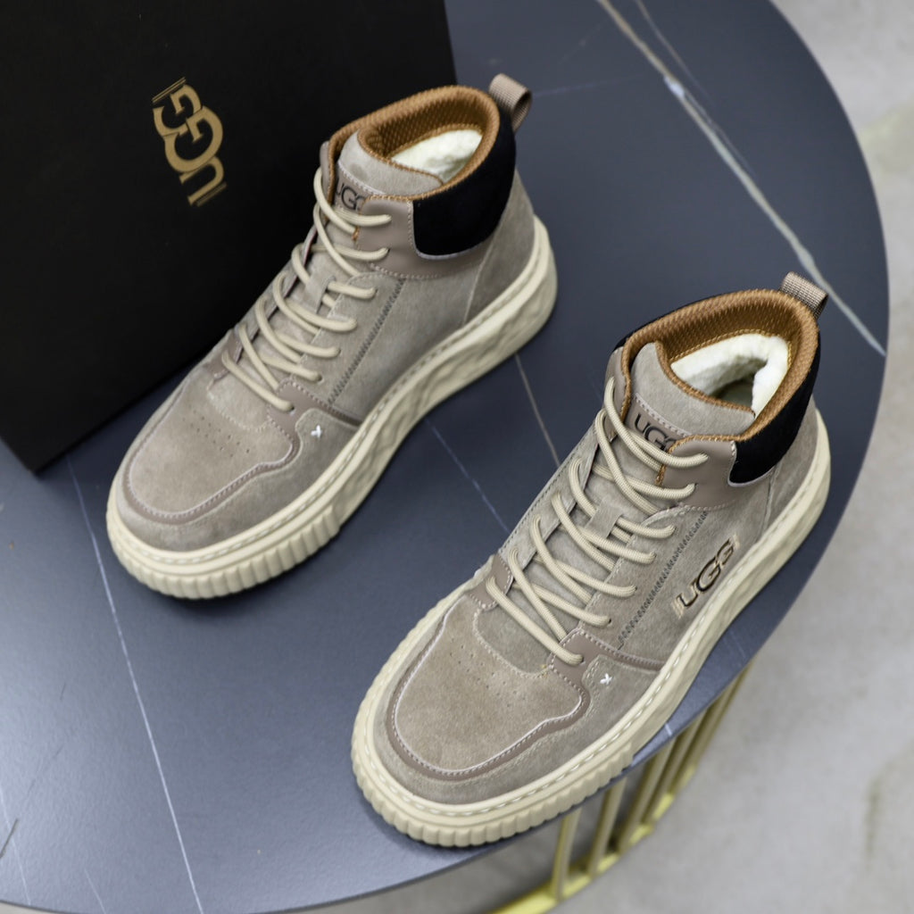 UGG Men's High-Top Suede Sneaker — Grey with Embroidered Logo