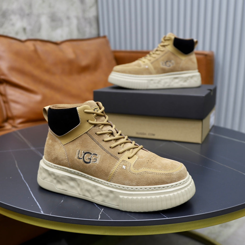 UGG Men's High-Top Suede Sneaker — Sand with Embroidered Logo