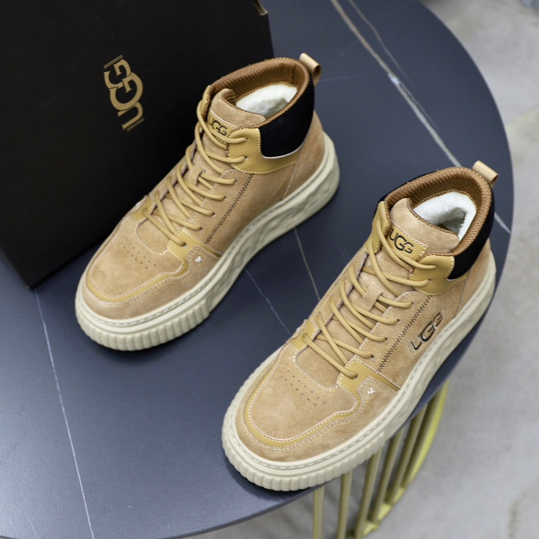 UGG Men's High-Top Suede Sneaker — Sand with Embroidered Logo